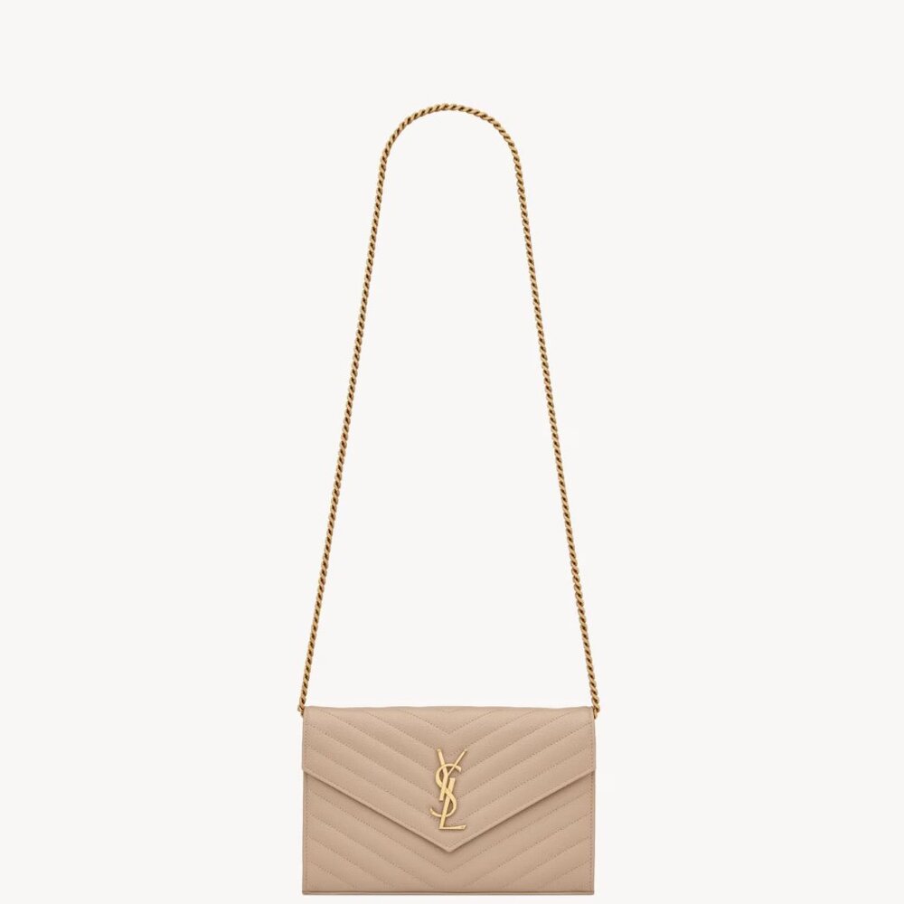 YSL Cassandre Chain Wallet Grain de Poudre Leather Pale Pink - Picture 4 of 9